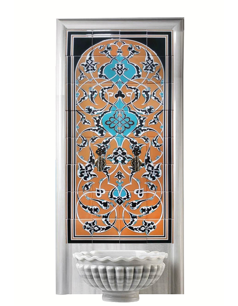 Hamam Seramik 80x160 Kurna Arkası Çini, Türk Hamam Çini Sarı Sarmaşık-37